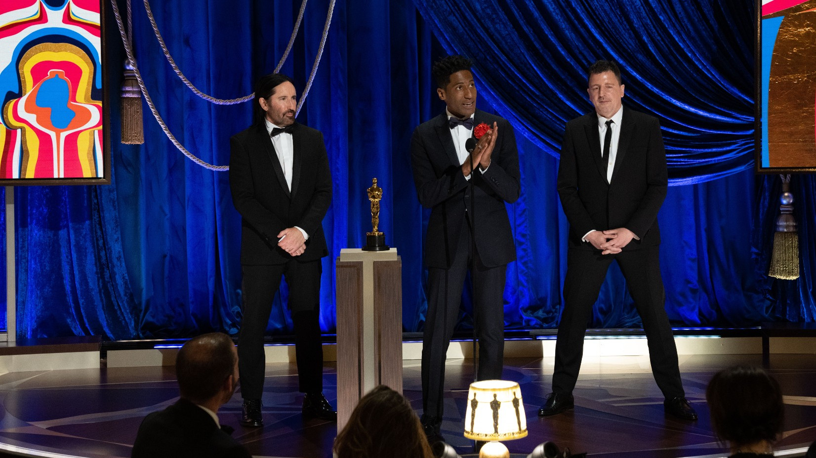 Trent Reznor, Jon Batiste and Atticus Ross accept the Best ScoreOscar for Soul